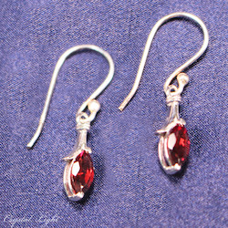Sterling Silver Earrings: Red Garnet Marquise Earrings