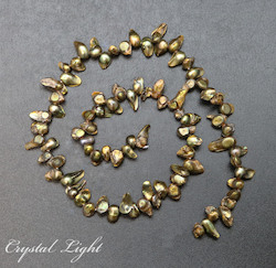 Shell and Pearl Beads: Green/Bronze Keshi Pearl Beads