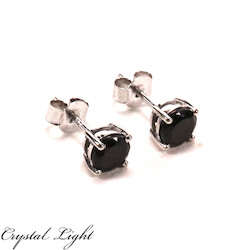 Sterling Silver Earrings: Black Spinel Stud Earrings Large