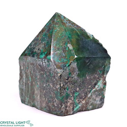 Cut Base Points: Shattuckite with Malachite Cut Base Point