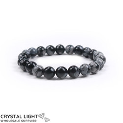 8mm Round Bead Bracelets: Snowflake Obsidian Bracelet 8mm