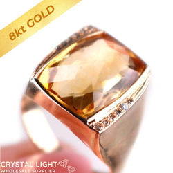 Gold Rings: Faceted Citrine Gold Ring with Diamonds