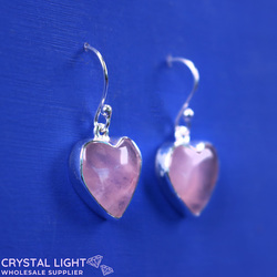 Sterling Silver Earrings: Rose Quartz Heart Hook Earrings
