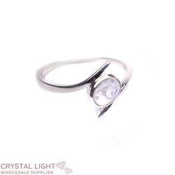 Sterling Silver Rings: Rainbow Moonstone Oval Bypass Ring