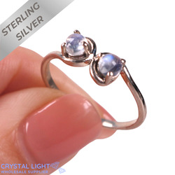 Sterling Silver Rings: Rainbow Moonstone Double Gem Ring