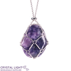 Necklaces: Lepidolite Basket Necklace - Silver