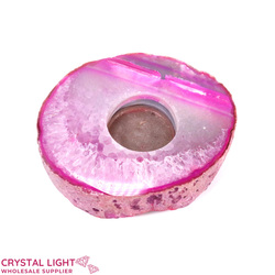 Candle Holders: Pink Agate Flat Candle Holder