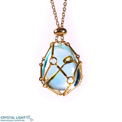 Necklaces: Blue Obsidian Basket Necklace - Gold