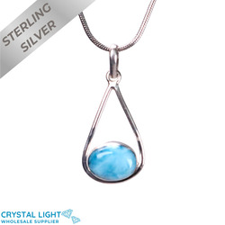 Sterling Silver Pendants: Larimar Hollow Drop Pendant