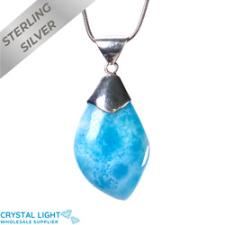 Sterling Silver Pendants: Larimar Leaf-Shape Pendant
