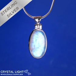 Sterling Silver Pendants: Rainbow Moonstone Oval Pendant