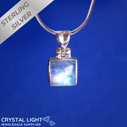 Sterling Silver Pendants: Rainbow Moonstone Square Pendant