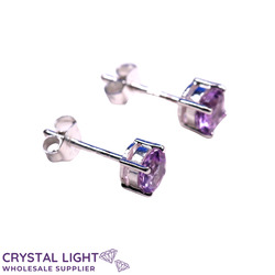 Sterling Silver Earrings: Amethyst Faceted Stud Earrings