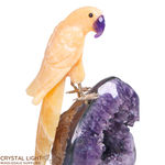 Orange Calcite Parrot on Amethyst Druse