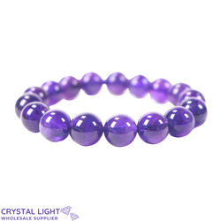 10mm Round Bead Bracelets: Amethyst Bracelet 11mm (A-Grade)