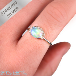 Sterling Silver Rings: Ethiopian Opal & Diamond Halo Ring
