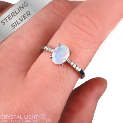 Sterling Silver Rings: Ethiopian Opal & Diamond Ring