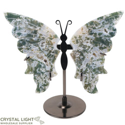 Display Pieces on Stand: Moss Agate Butterfly on Stand