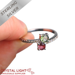 Sterling Silver Rings: Mixed Tourmaline & Diamond Ring