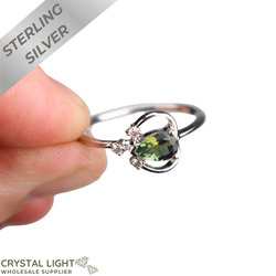 Sterling Silver Rings: Green Tourmaline & Diamond Ring