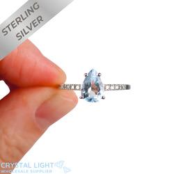 Sterling Silver Rings: Aquamarine & Diamond Ring