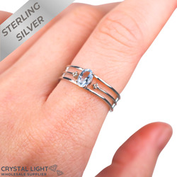 Sterling Silver Rings: Aquamarine & Diamond Ring