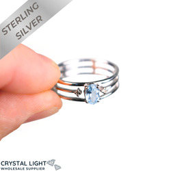 Sterling Silver Rings: Aquamarine & Diamond Ring