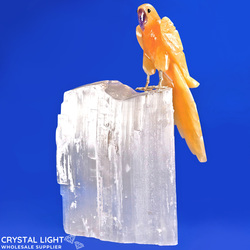 Display Pieces on Stand: Calcite Parrot on Selenite Log
