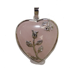 Heart Pendant: Rose Quartz Heart with Rose Pendant