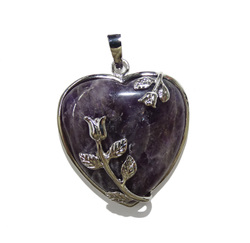 Heart Pendant: Chevron Amethyst Heart with Rose Pendant