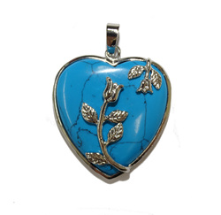 Heart Pendant: Blue Howlite Heart with Rose Pendant