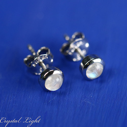 Sterling Silver Earrings: Moonstone Round Stud Earrings