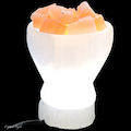 Selenite Fire Bowl Lamp on Stand