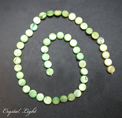 Shell and Pearl Beads: Green Iridescent Shell Coin Beads