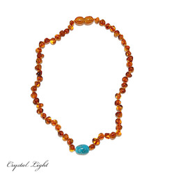 Teething Necklaces: Amber with Turquoise Teething Necklace
