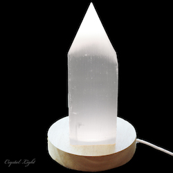 Selenite Lamps: Selenite Semi-Polished Point with White USB Stand