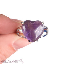 Non Sterling & Other Rings: Amethyst Heart Adjustable Ring