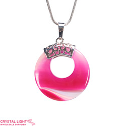 Donut Pendants: Pink Agate Donut Pendant with Bail